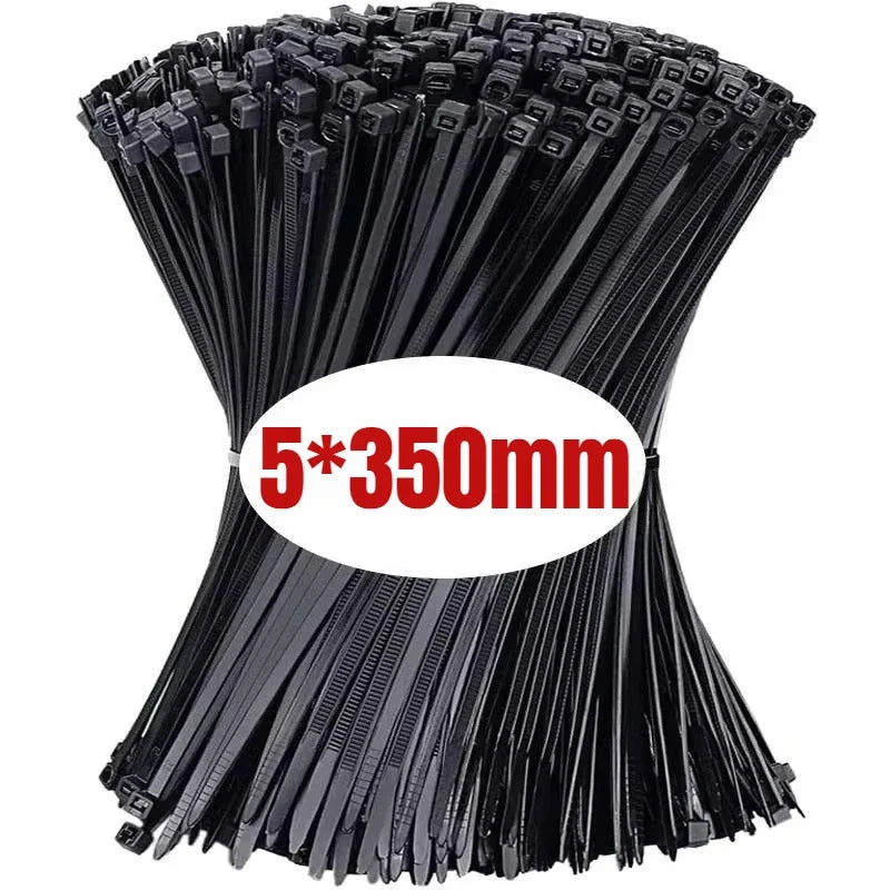 100pcs Black Cable Ties High Tensile Strength, Uv Resistant, Self-Locking For Home & Office Cord Management lengthen extend Zpaxo 5X350mm-100Pcs