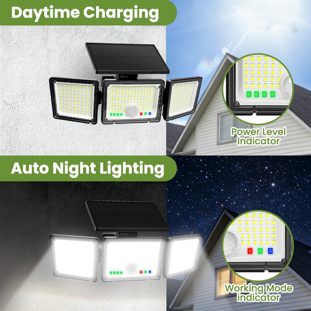 Upgraded 286LED Solar Motion Sensor Light Battery Indicator IP65 Waterproof Dusk to Dawn Outdoor Security Flood Wall Lamp Garden Zpaxo