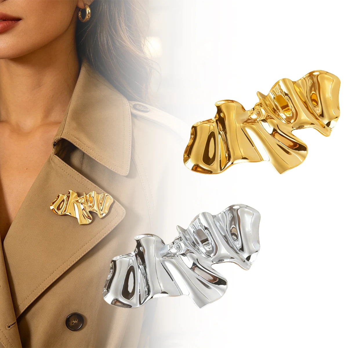 Gold Plated Geometric Brooch – Minimalist Lapel Pin | Unisex