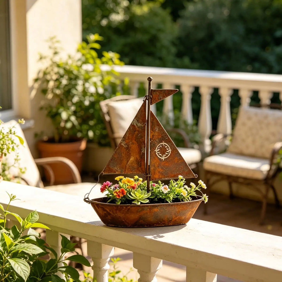 Boat Planter 3D Weather Proof Rustic Vintage Handmade Decor Outdoor Zpaxo