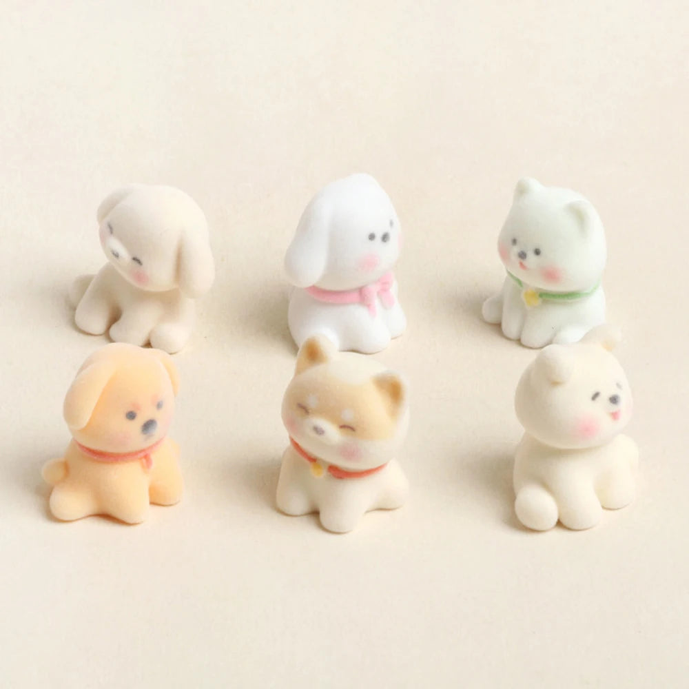 Cute Flocked Resin Puppy Figurine – Mini Dog Desk & Car Decor Miniature Dog Figurine Zpaxo