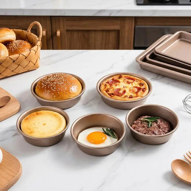 4-Inch Gold Non-Stick Hamburger Bun & Bread Baking Mold Pan