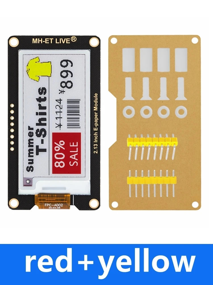 2.13" 2.13 Inch Epaper Module E-paper E-Ink EInk Display Screen SPI Support For Arduino for UNO STM32 Raspberry PI ESP32 Zpaxo yellow red 4color
