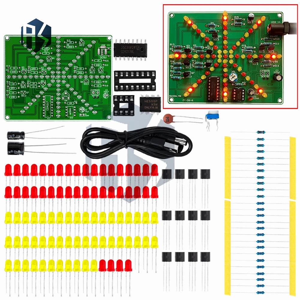 NE555/4017 Explosion Light & Cross Water Flow Light DIY Kit - Flowing Light Electronic Component Assortment for DIY Projects Zpaxo