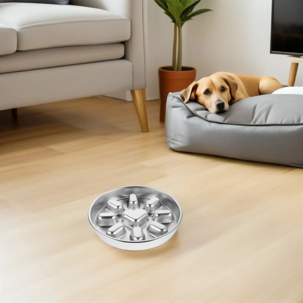 Stainless Steel Slow Feeder Dog Bowl Non-slip Puzzle Design Eating