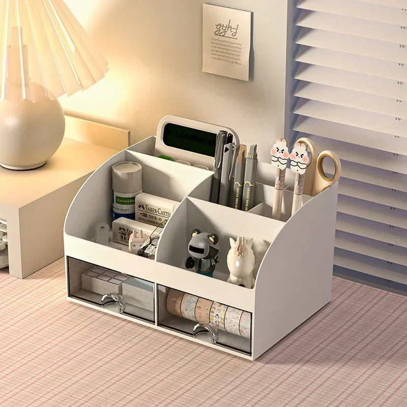 Desktop Transparent Cosmetics Storage Box Desktop Organizer with Drawers Pen Holder Stationary Storage Rack for Office Desks Zpaxo