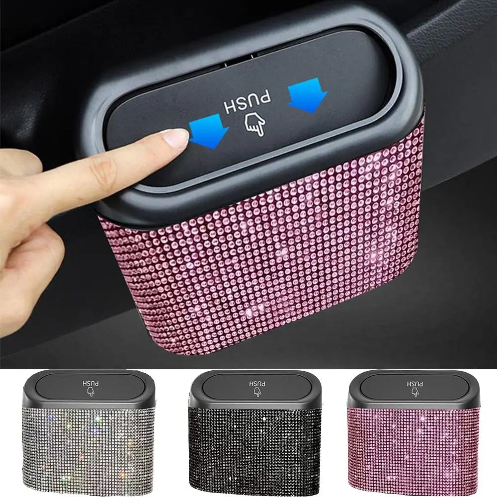 Bling Rhinestones Car Door Trash Bin Removable Back Clip Vehicle Zpaxo