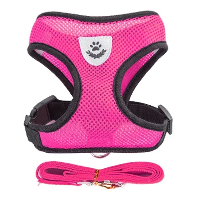 Cat Harness Vest Walking Lead Leash For Puppy Dogs Collar Polyester Adjustable Mesh Dog Harness For Small Medium Pet Accessories Zpaxo ROSE RED M