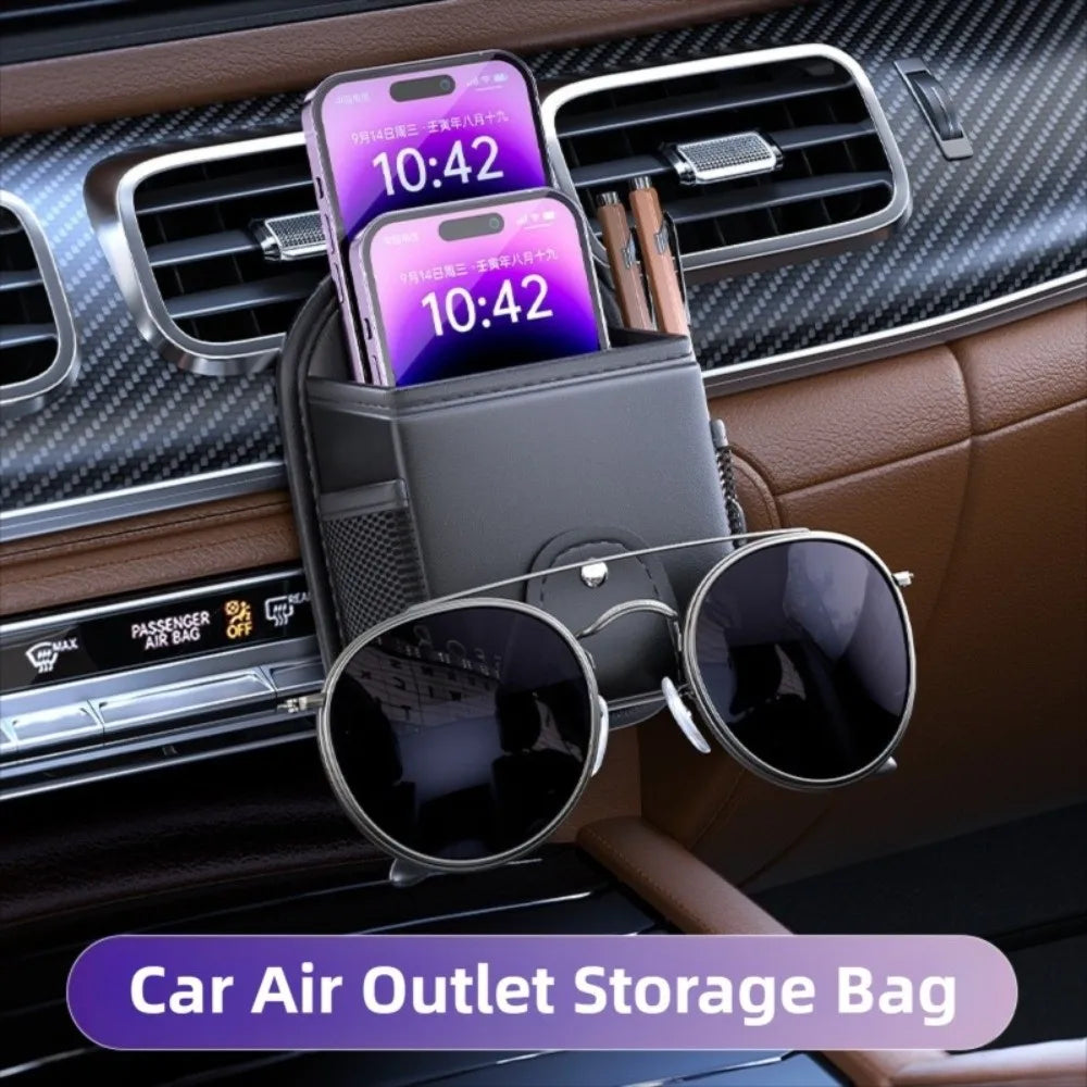 Hanging Car Storage Bag with Hook Multifunctional Leather Organizer Box Universal Premium Car Air Outlet Debris Bag Zpaxo