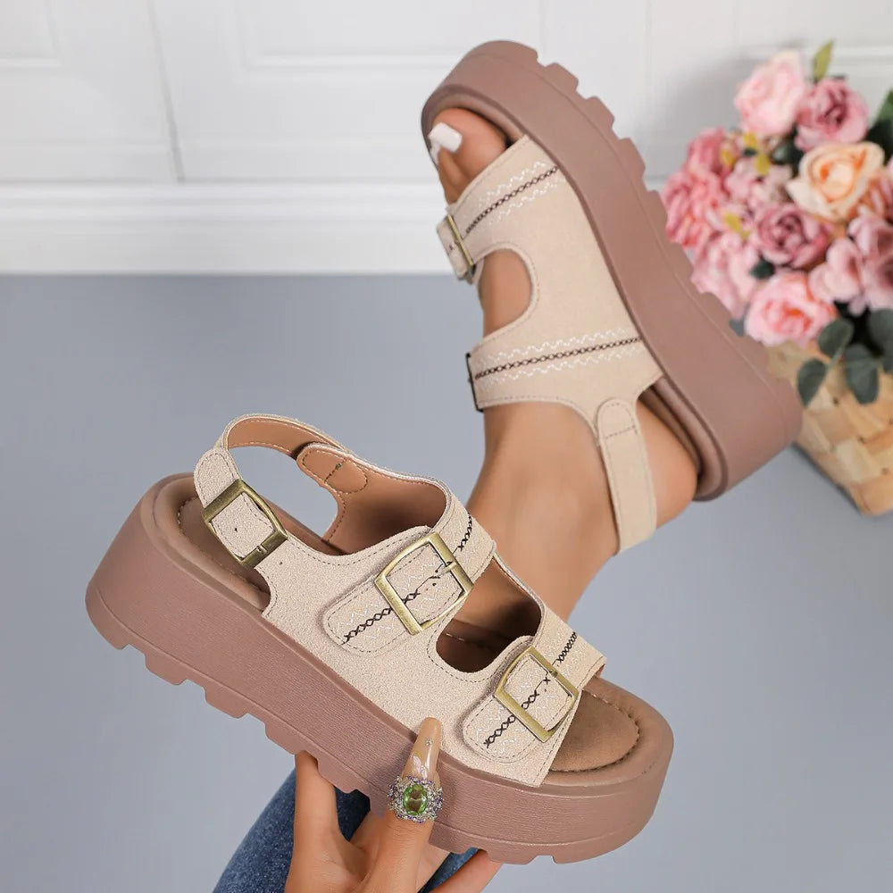 Women Buckle Latch Design Relaxation Sandals Summer Fashion Round Toe