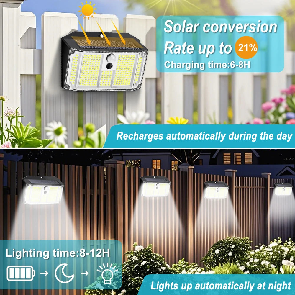 Clip on Solar Lights Outdoor With Motion Sensor 268/418LED Solar Fence Lights Outdoor Waterproof Modes Portable Security Light Zpaxo