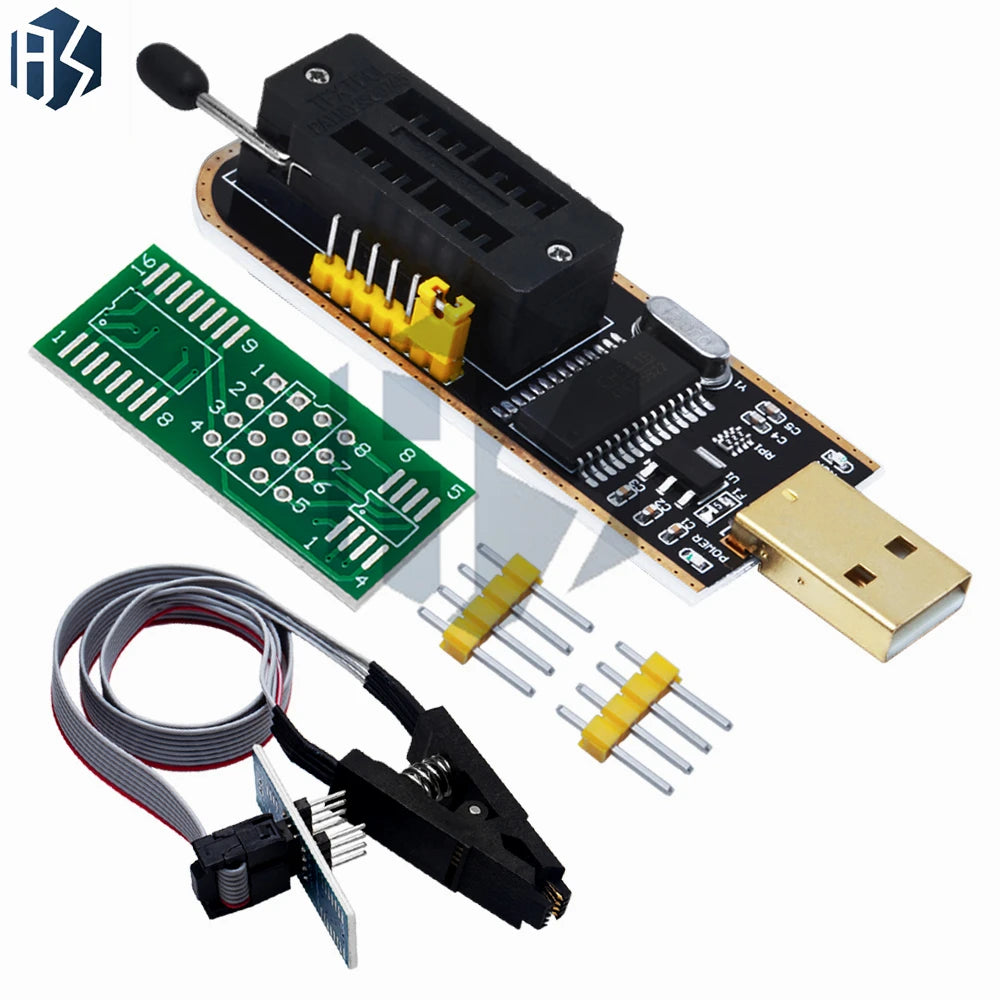 ‌CH341A USB EEPROM/BIOS Programmer Kit – Clip-On SOIC8/SOP8 Test Clip for 24CXX/25CXX/93CXX Series | 3.3V-5V Auto-Detect & 1.8V Zpaxo