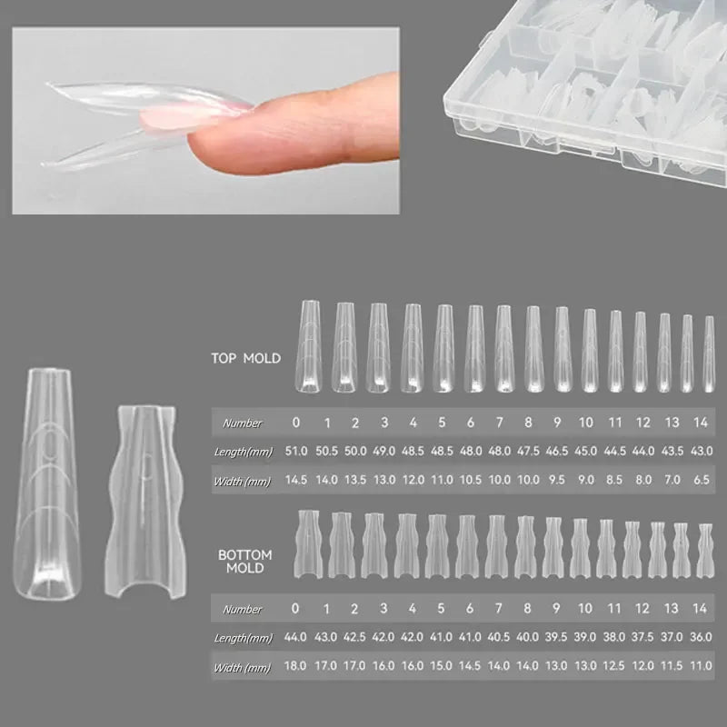 180PCS Sandwich Dual Nail Form Coffin Almond Nail Forms 14Size Reusable Top Bottom Forms Nail Art Extension Top Mold Bottom Mold Zpaxo