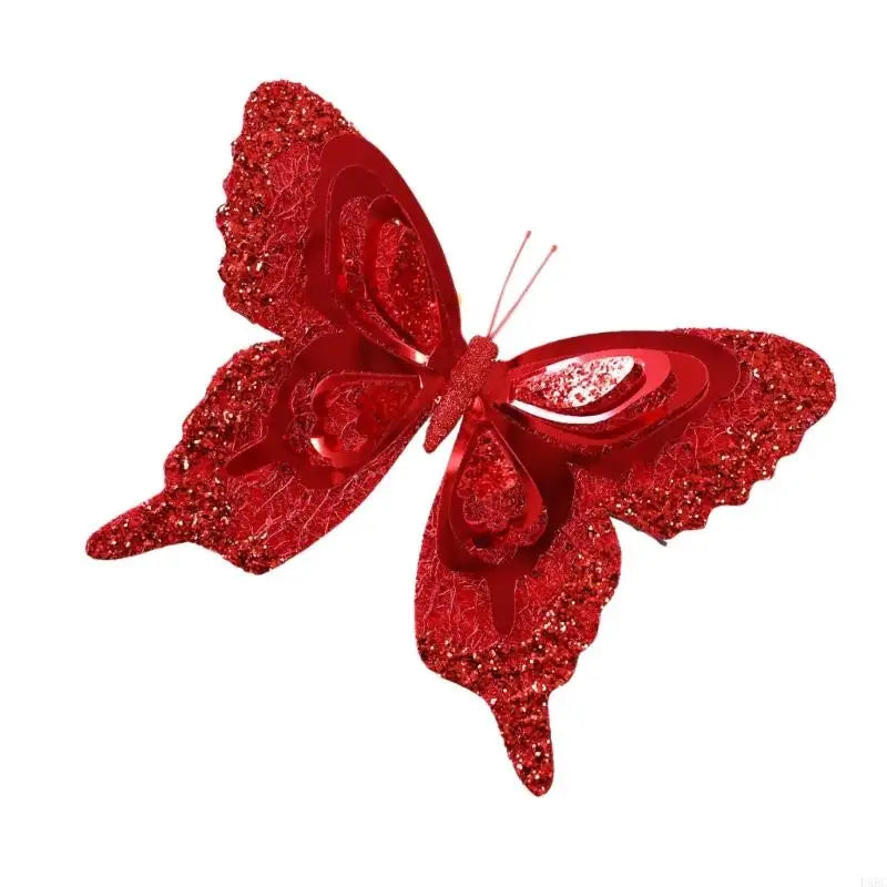 Plastic Butterfly Holiday Ornament Shimmery Sequins Christmas