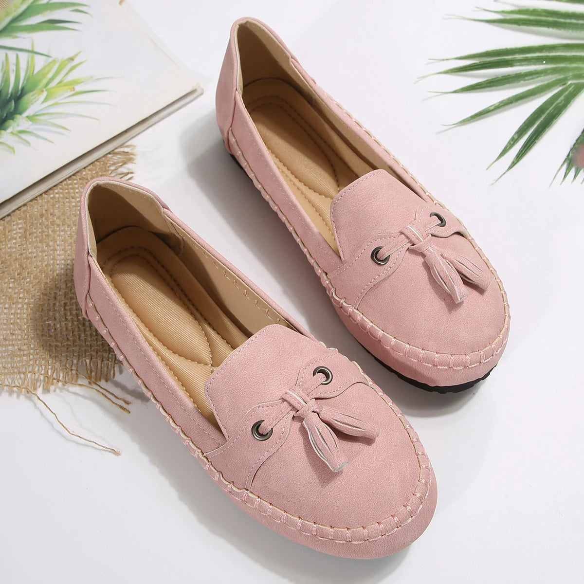 Women's Flats Fashion Breathable Casual Shoes Slip Ballet Suede Zpaxo Pink 38