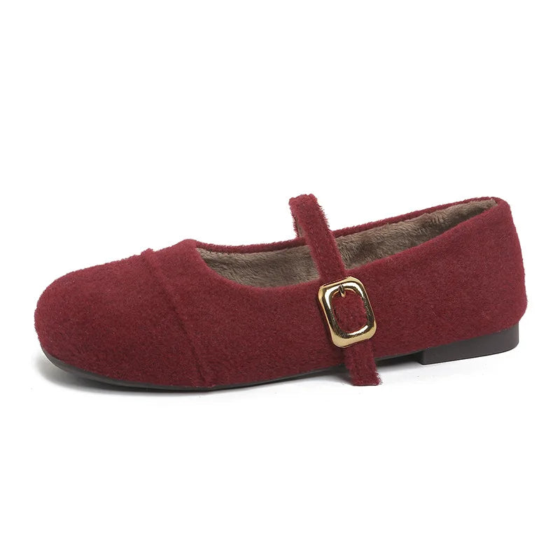 Fur Lining Women Flats Shoes Comfort Round Toe Soft Sole Outdoor Warm