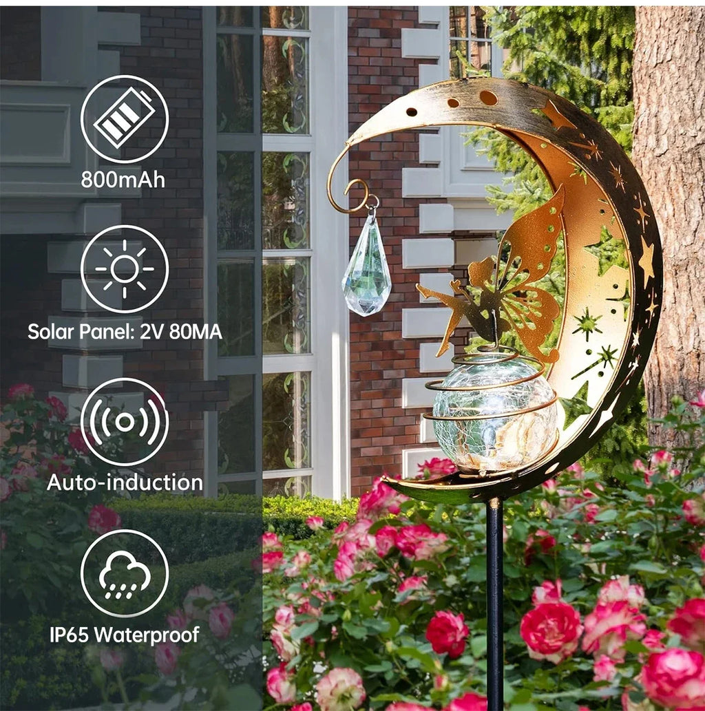 Solar Stake Lights Moon Fairy Garden Lamp Outdoor Crackle Glass Globe Zpaxo
