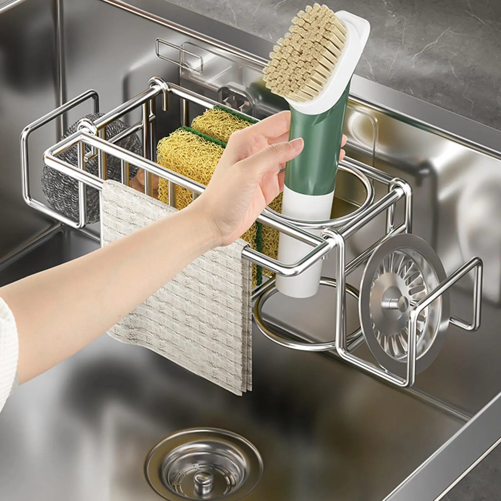 Sponge Holder Kitchen Sink Stainless Steel Wall Mounted No-drill Rack