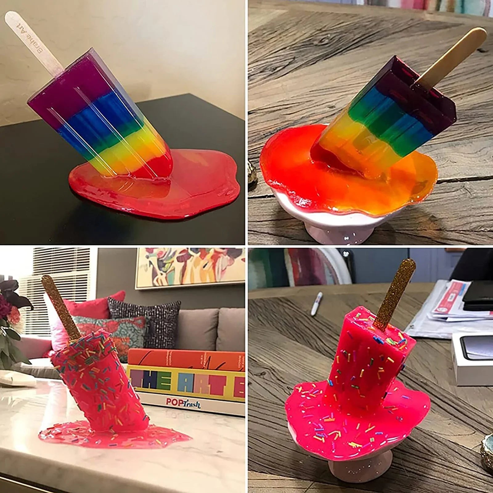 Ice Cream Resin Ornaments Artificial Lollipop Melting Popsicle Sculpture Summer Cool Popsicle Home Decoration Resin Popsicle Zpaxo