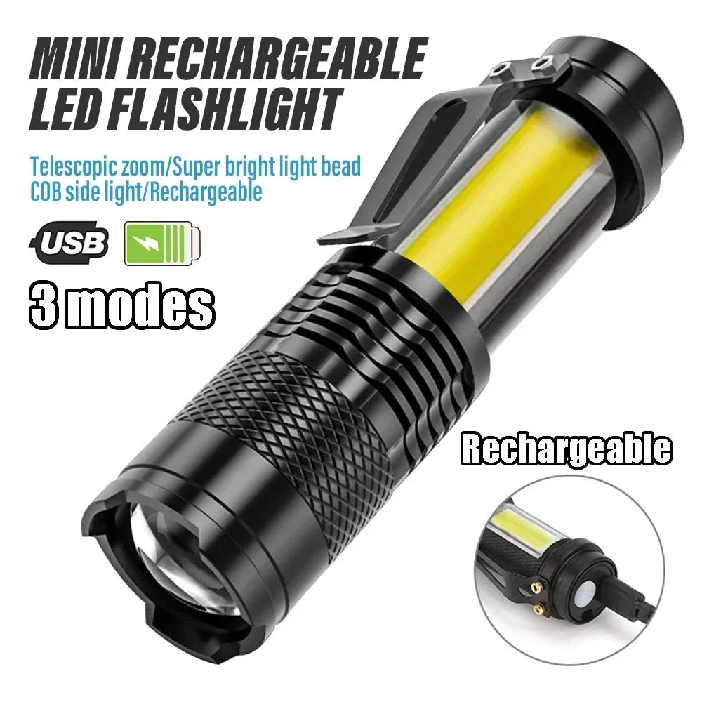 Mini COB+XPE Rechargeable LED Flashlight – Camping & Hiking