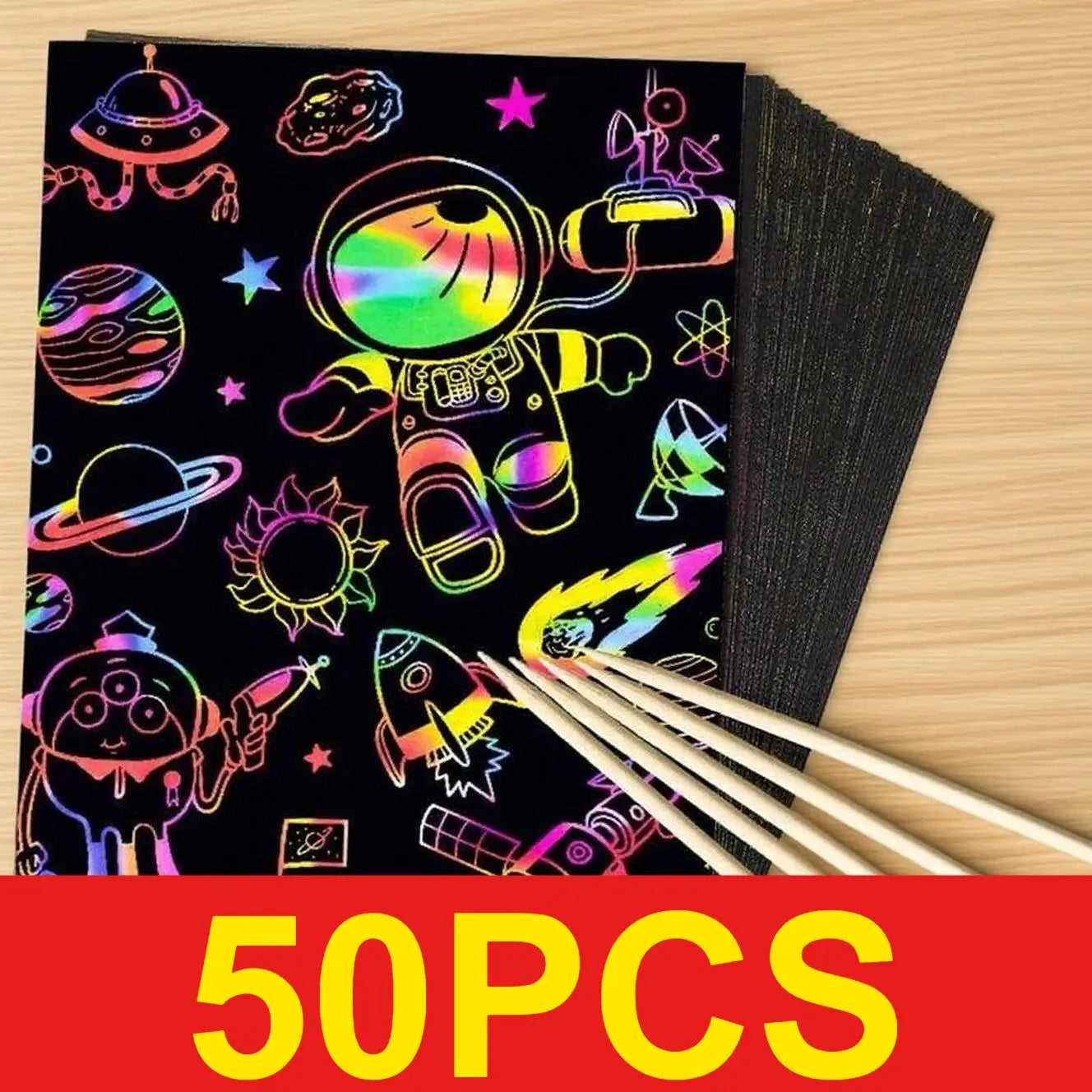 50 pcs Scratch Paper Kids Rainbow Magic Scratch Off Paper Sheets Art Craft Kit Black Note Paper Drawing Pads with Stencils Zpaxo