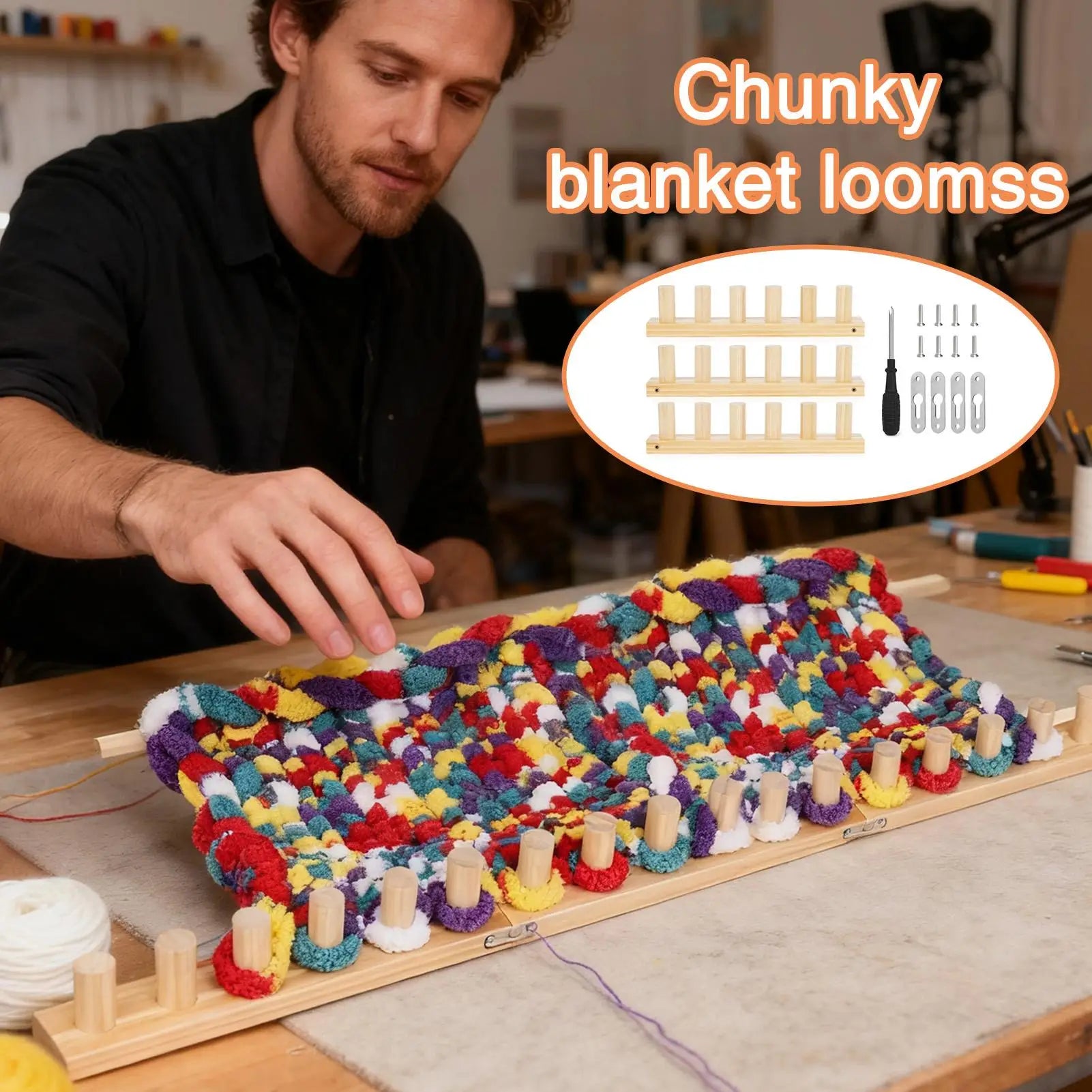Chunky Blanket Loom Wooden Weaving DIY Craft Tool Large Yarn Knitting