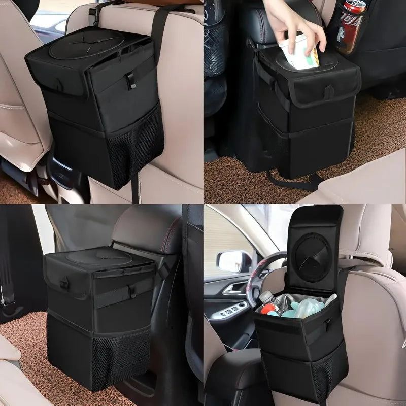 Car Trash Can with Lid & Storage Pockets | Large Capacity