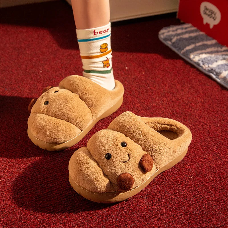 Plush Cotton Slippers Women Winter Indoor Home Shoes Anti-slip Thick