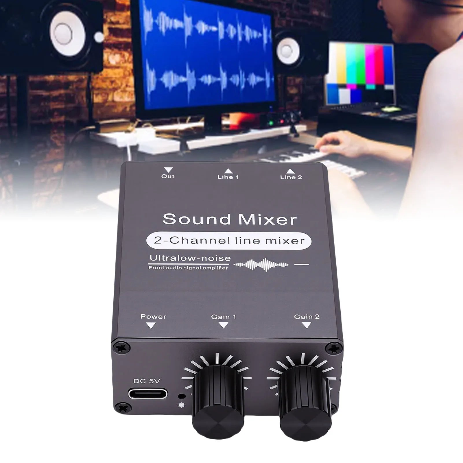 2 Way Sound Mixer Channel 1 Out Mixing Switcher Dual Volume Control
