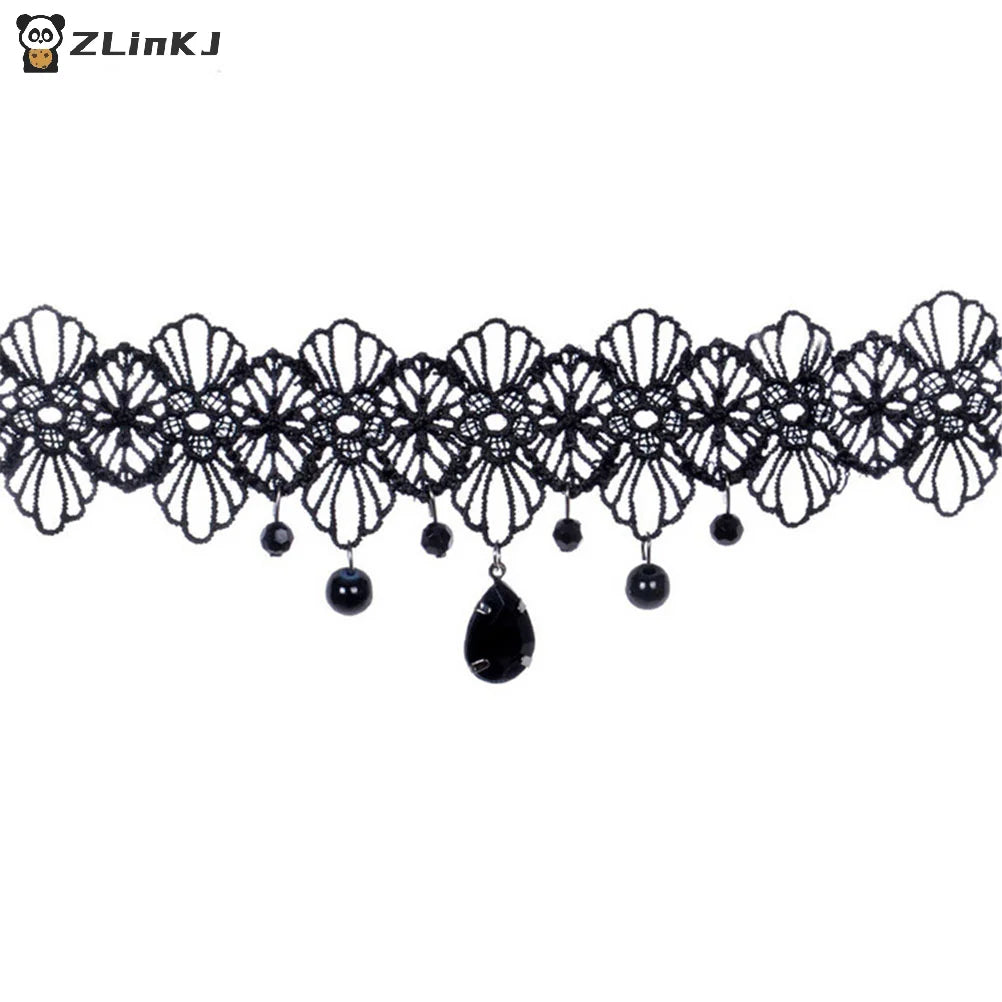 ▶1PCS Gothic Black Lace Retro Choker Collar Flower Pendant Necklace Jewelry Zpaxo
