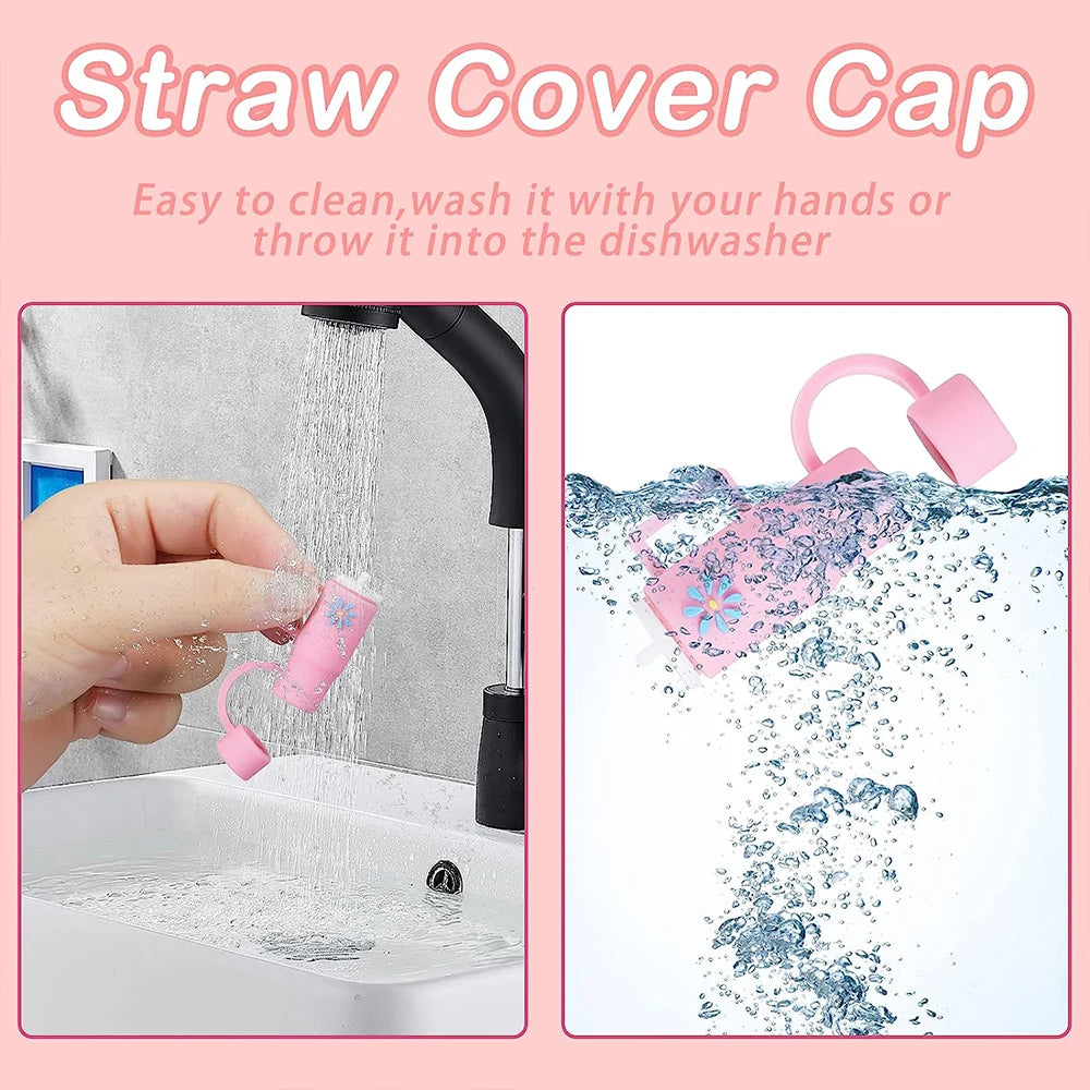5Pcs Silicone Straw Covers Cap for Stanley 30&40 Oz Flower Straw Toppers 10mm Dust-Proof Caps Tumbler with Handle Zpaxo