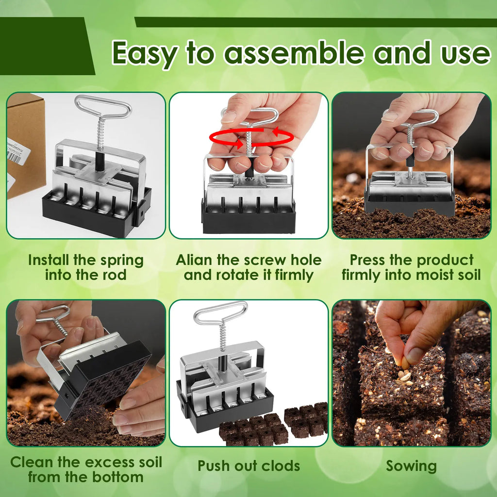 3/4inch Handheld Seedling Soil Blocker Soil Block Maker Stainless Steel Seedling Nursery Tool Durable Soils Blocking Sowing Tool Zpaxo