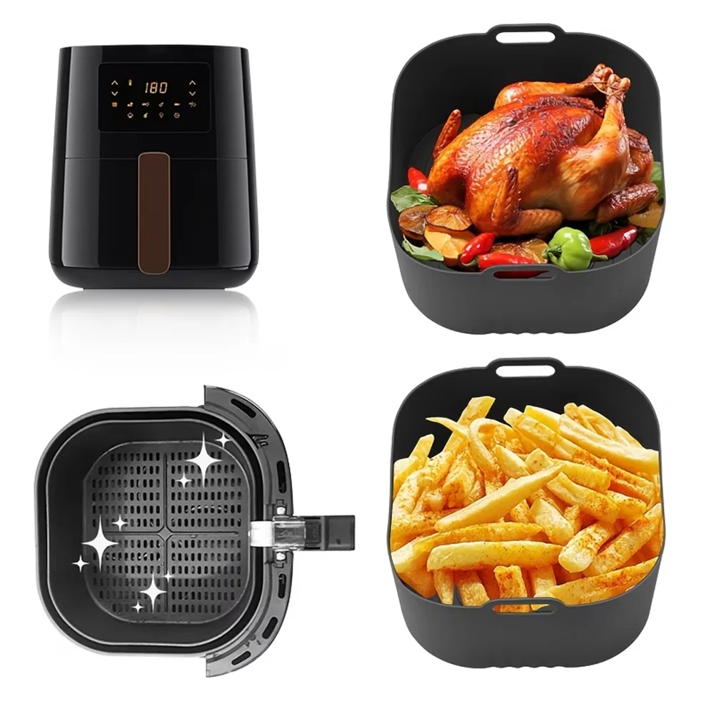 Reusable Square Air Fryer Silicone Baking Tray Bread Pan Mat Cake Zpaxo
