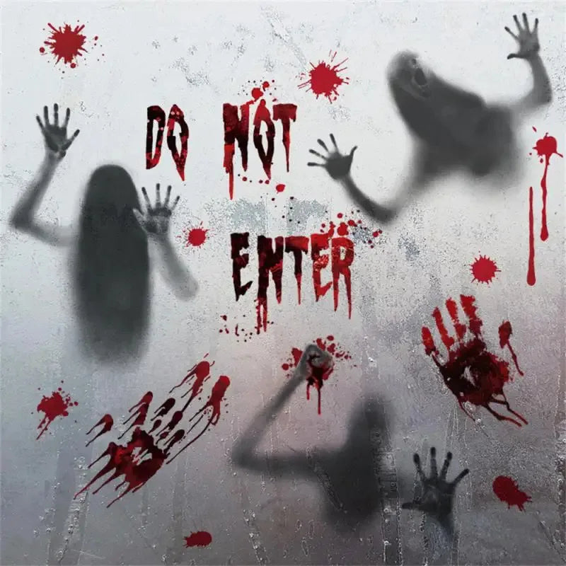 Blood Skull Window Stickers Horror Bloodstains Wall Handprints
