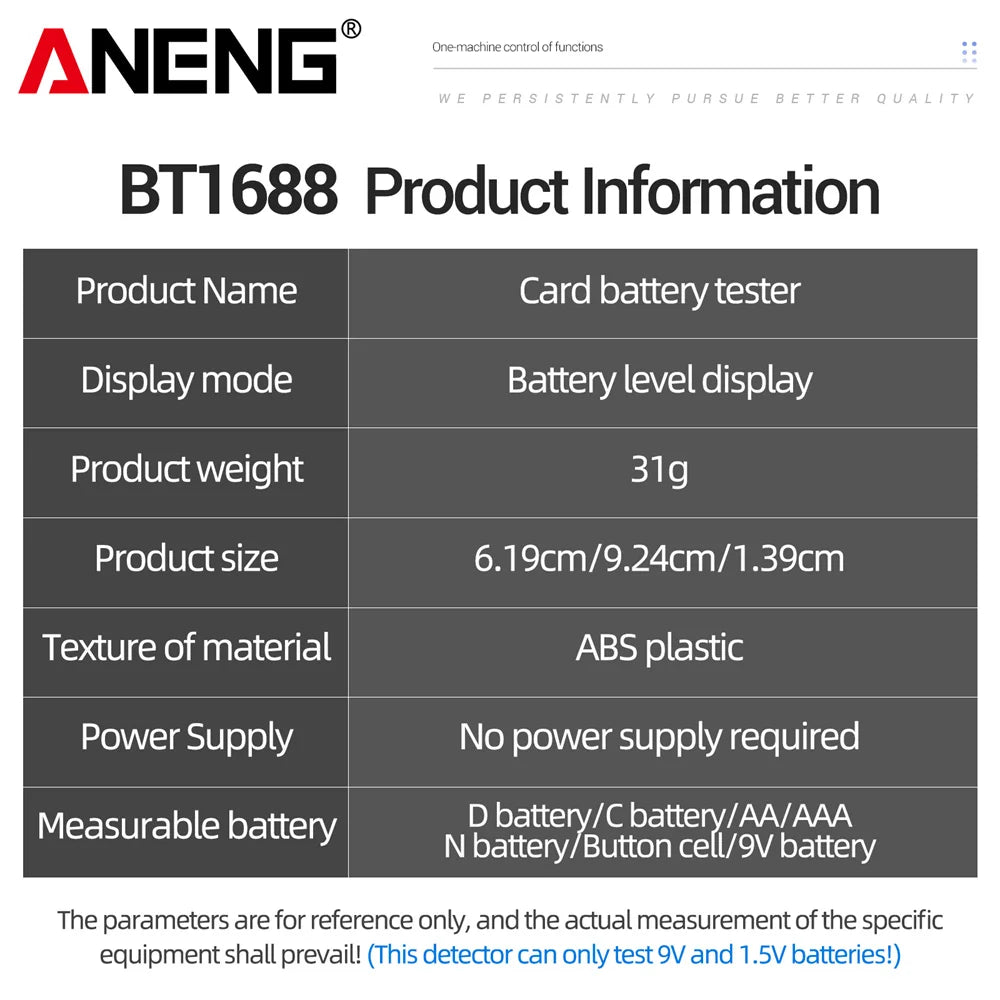 ANENG BT1688 Digital Battery Tester Button Cell LCD Display Check