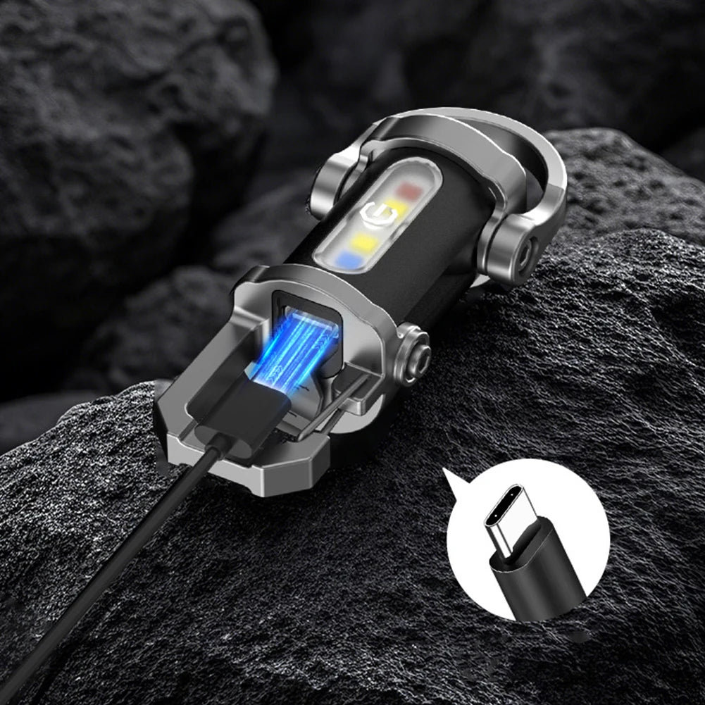 Mini Flashlight Type-c USB Rechargeable COB LED Keychain Waterproof