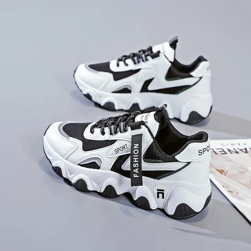 CINESSD 2023 Trendy Mesh Platform Sneakers Leather Shoes Breathable Zpaxo black 40 China Mainland