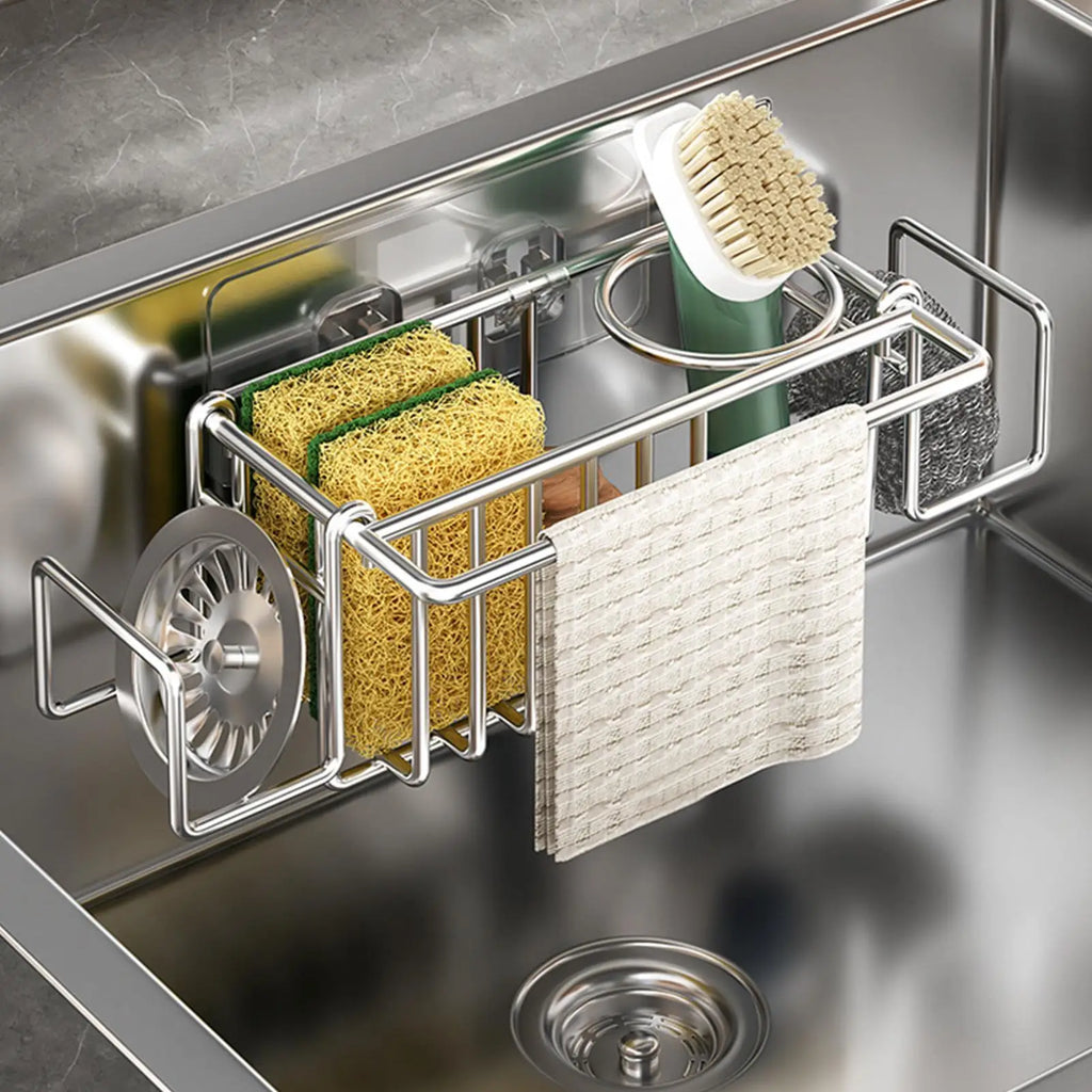 Sponge Holder Kitchen Sink Stainless Steel Wall Mounted No-drill Rack