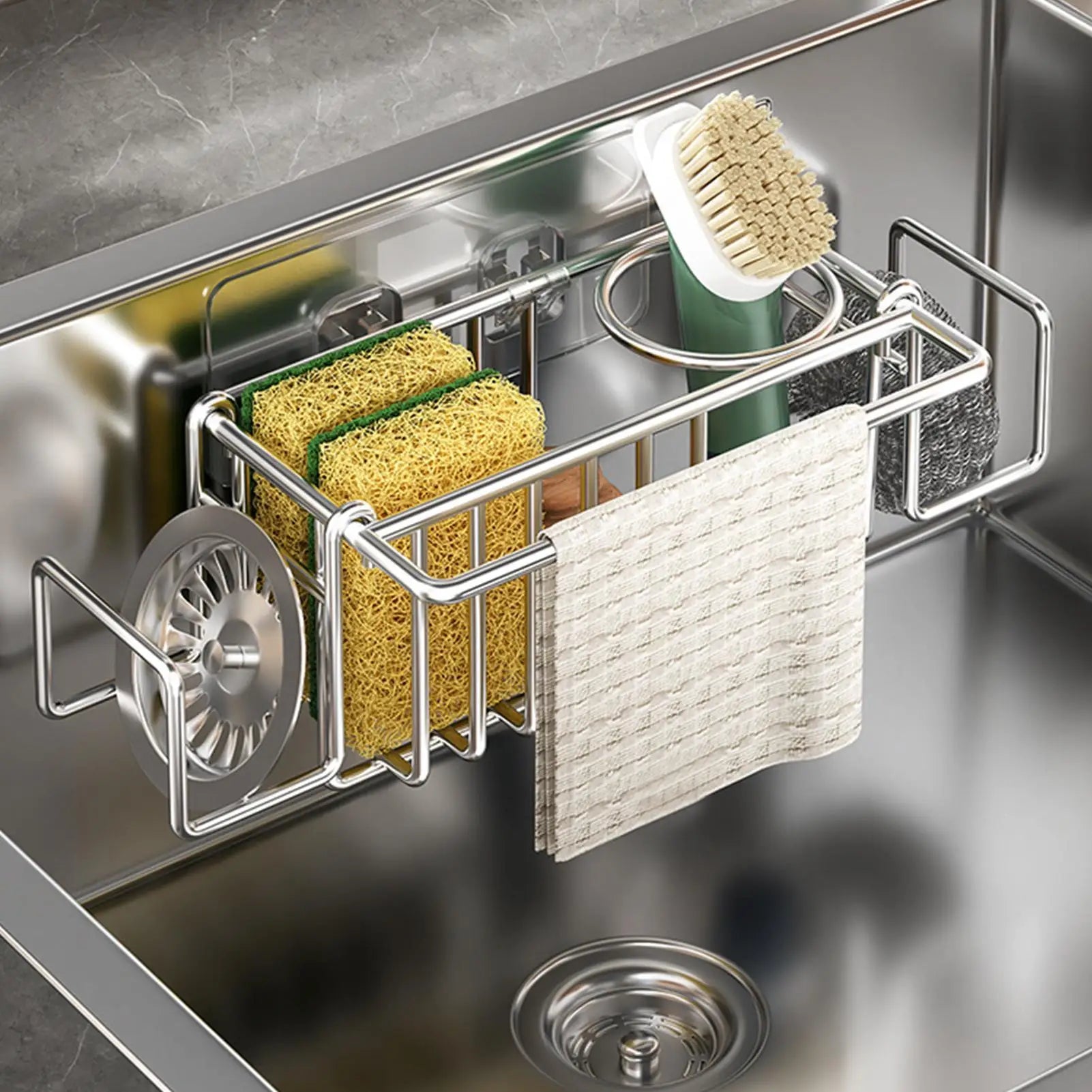 Sponge Holder Kitchen Sink Stainless Steel Wall Mounted No-drill Rack