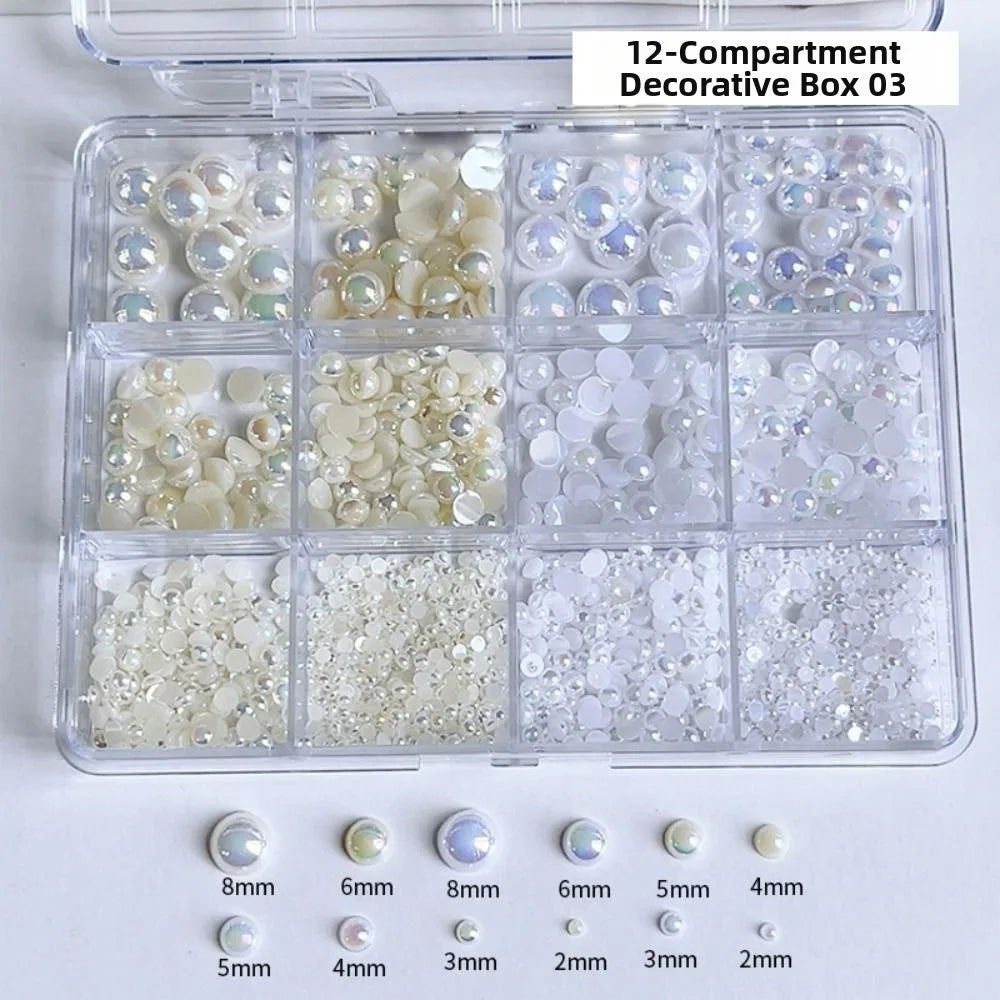 3D Mixed Resin Nail Charms Round Pearls Beads Butterfly Rivet Steel Zpaxo