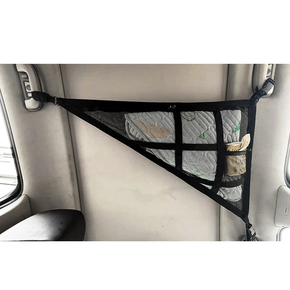 Double-layer Car Ceiling Triangle Net Adjustable Double Pocket Triangular Ceiling Storage Bag Space Saving Breathable Zpaxo