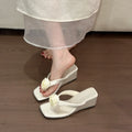 Square Clip-toe Women's Summer Comfortable Elegant Solid Wedge Heel Zpaxo Beige 36
