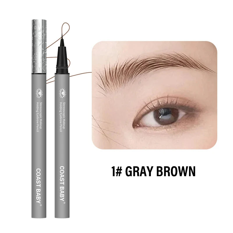 1/2PCS Long Lasting Sweatproof Waterproof Liquid Eyebrow Pencil Fine EyeLiner Pen Eyebrow Enhancers Eyebrow Brush Makeup Zpaxo 01 Gray Brown-1Pc