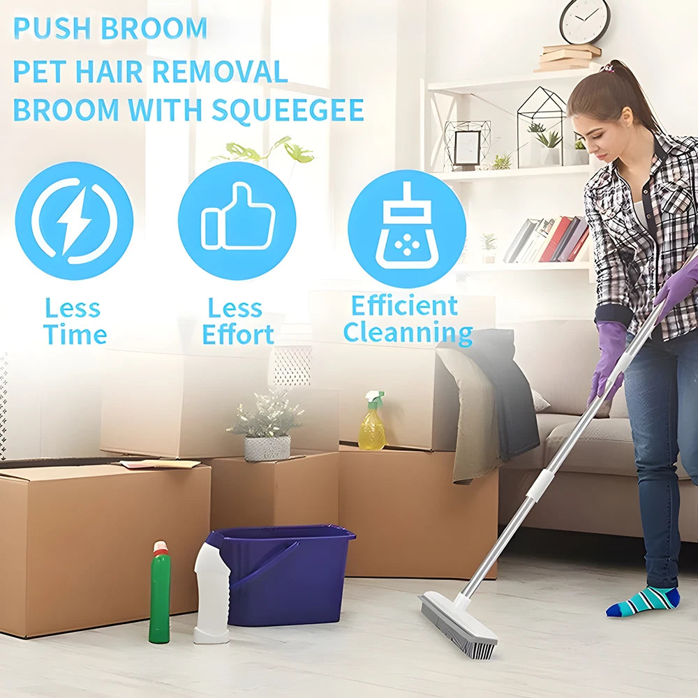 Rubber Broom Long Handle for Pet Hair Fur Remover Broom No Scratch Floor Brush for Fluff Carpet Floor Bathroom Cleaning Tools Zpaxo