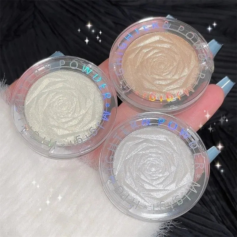 3D Rose Diamond Highlighter Powder Palette Glitter Brighten Makeup