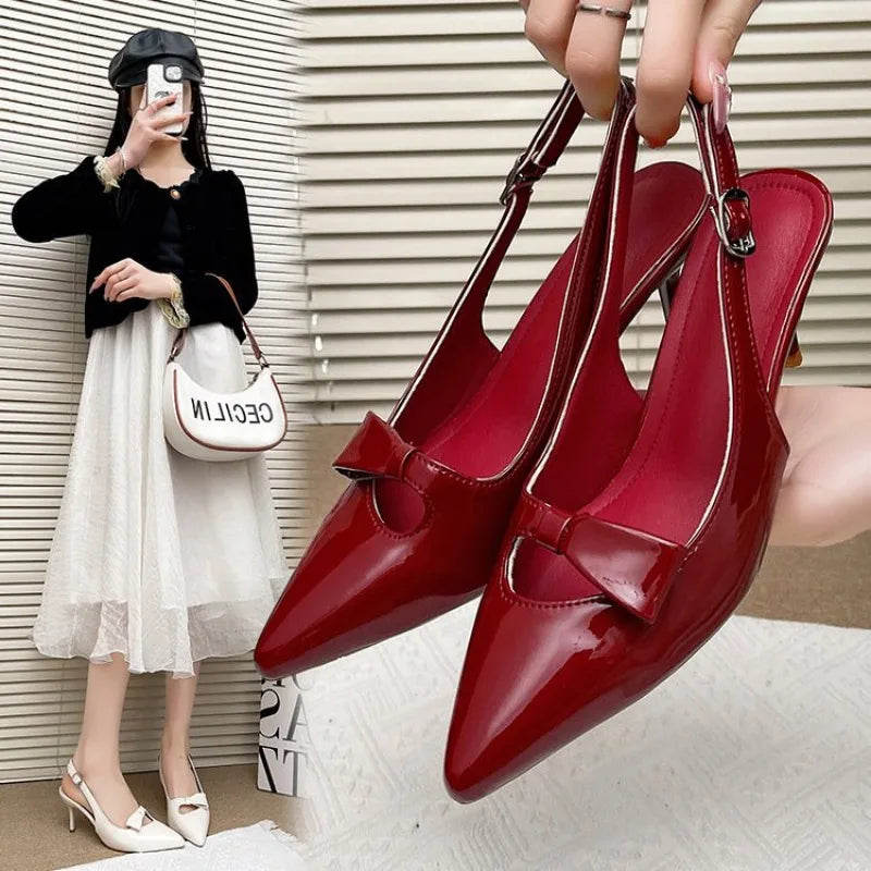 Design Backless Bow Women Heels Sexy Pointed Thin Heel Stripper 35-43