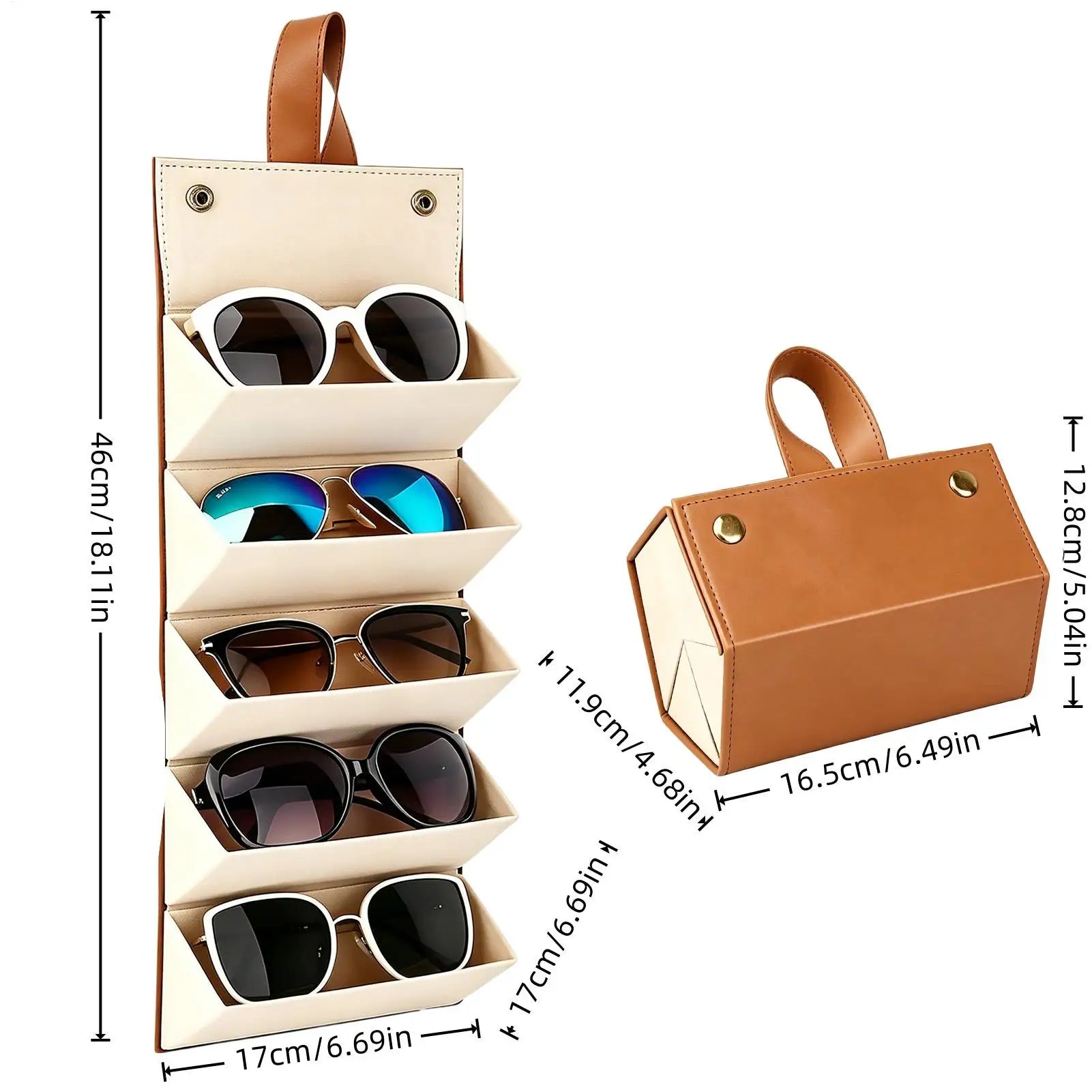 Sunglass Travel Case 5 Slots Portable Foldable Box Hangable