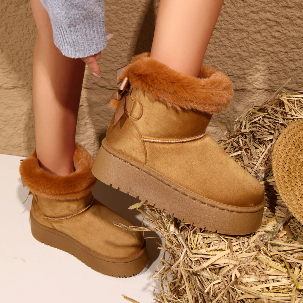 2025 New Women Snow Boots Winter Warm Plush Cotton Shoes Comfortable Non-slip Ankle Boots Thickened Fluff Platform Shoes Women Zpaxo Camel 40