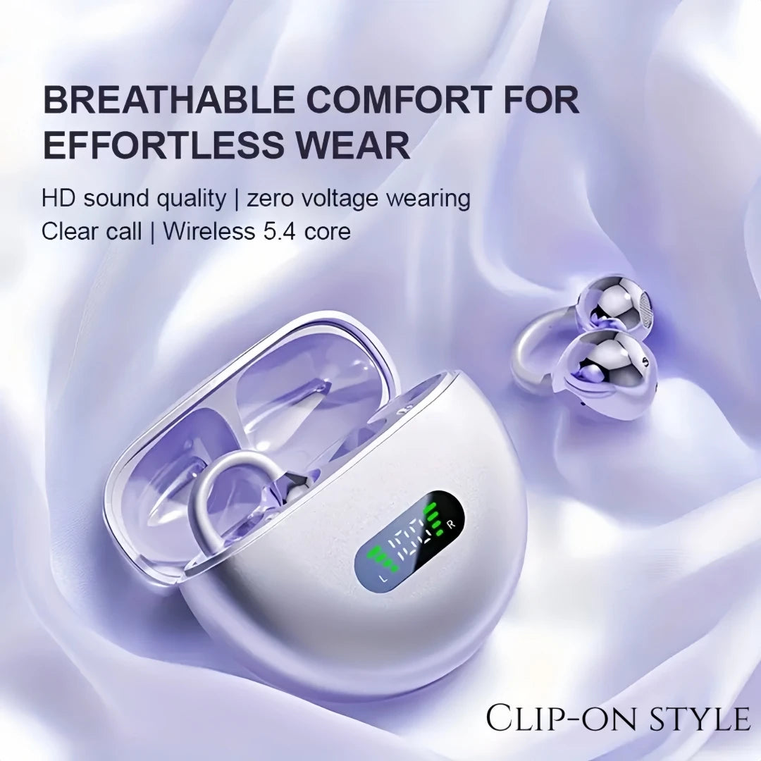 Clip Earbuds Open Ear Wireless Bluetooth 6 0 Headphones Mic 50H Play