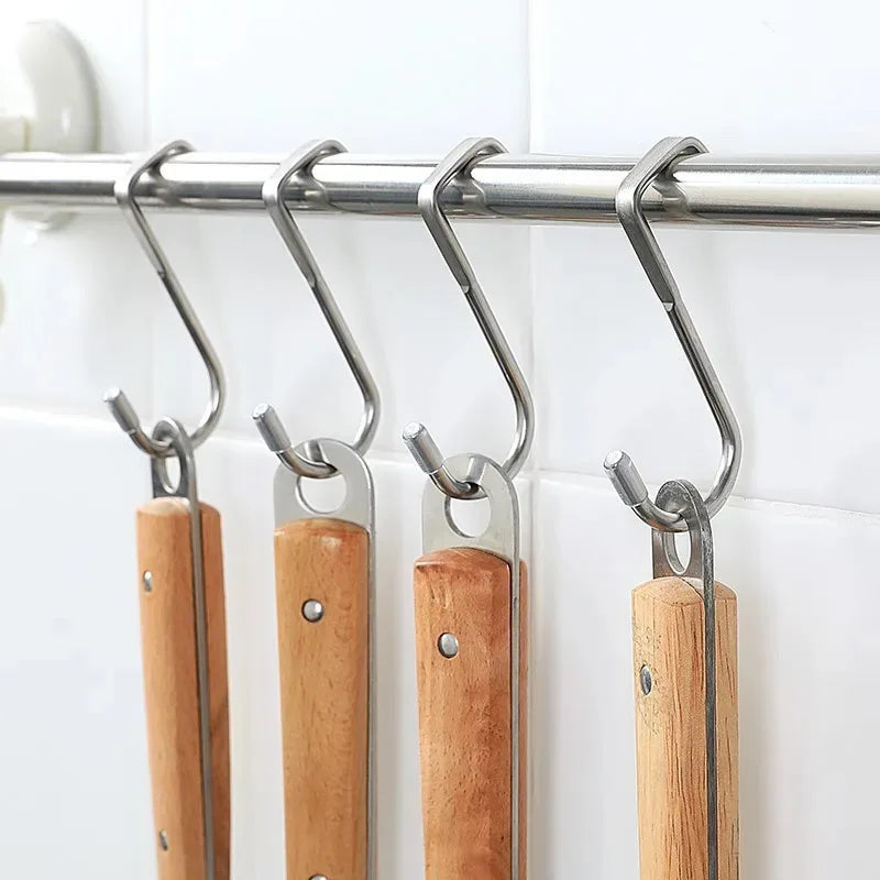 S-Type Stainless Steel Door Hooks | No-Drill Cabinet Hangers